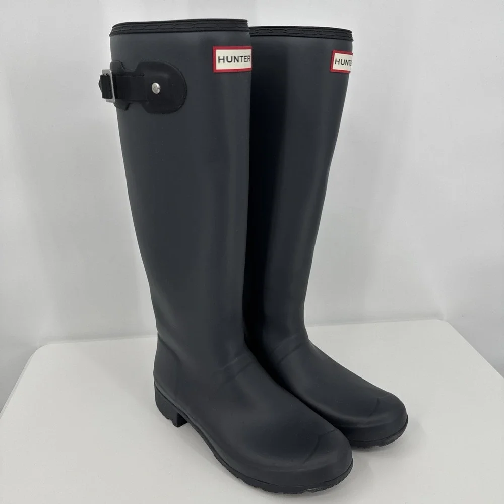 Hunter Original Tall Matte Dark Gray Rain Boots Women Size 8 Barn Garden Preppy